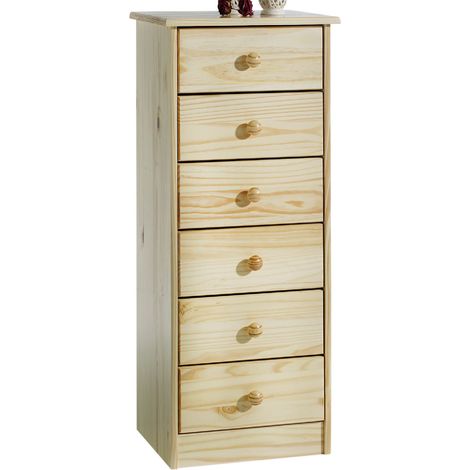 Idimex – Chiffonnier en pin massif 106x43x35 cm – 6 tiroirs sur rails plastiques – Design naturel et robuste – Idéal pour chambre ou bureau