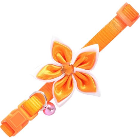 Collar Charme naranja con flor decorativa y campana de seguridad (1/3)