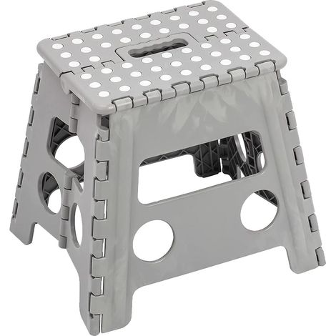 Sgabello Pieghevole Salvaspazio Grigio per la Casa Alto 32 cm in Plastica (1/5)