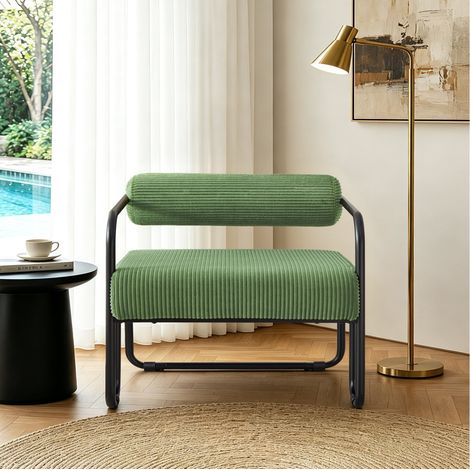 Poltrona lounge verde in velluto a coste con struttura in metallo nero 68,5 x 73 x 70,5 cm HAVRYA (1/5)