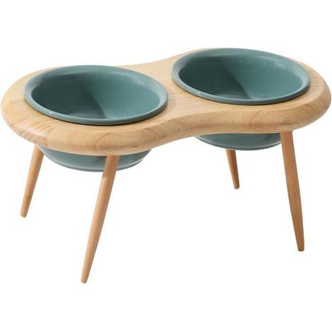 Filiyano – support – Gamelle en céramique pour chat - Gamelle pour eau et nourriture - Gamelle pour chat - (600 ml, vert foncé) - 2 gamelles + support (1/5)