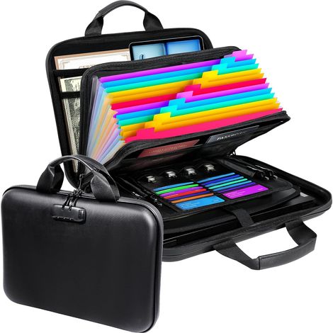 Porte-documents étanche ignifuge avec serrure - Organiseur de documents rigide en EVA avec 12 compartiments colorés - Porte-documents en accordéon portable pour le bureau, les voyages et la (1/5)