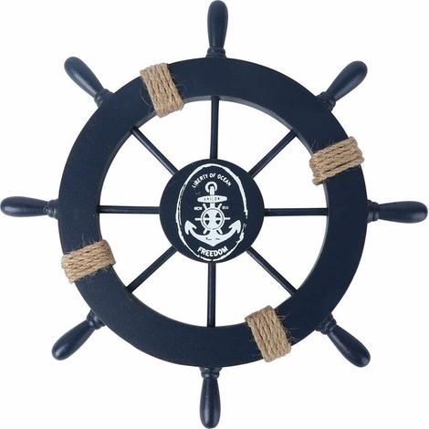 Mediterranean Ship Wheel Decorative Nautical Beach Wooden Boat Ship Wheel Helm Home Wall Party Decoration (Dark Blue) (1/5)