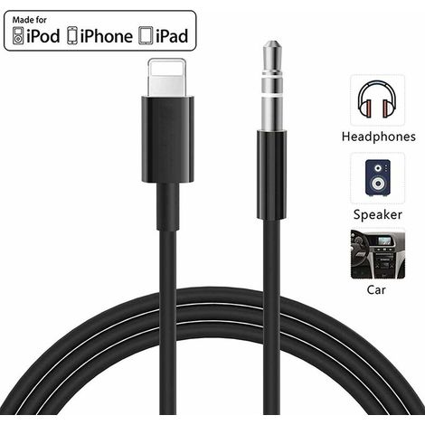 MINKUROW Auto-Aux-Kabel für iPhone, 3,5-mm-Aux-Kabel auf High-End-Audiokabel für iPhone 11/11 Pro/11 Pro Max, 7/7 Plus, 8/8 Plus/X/Xs/Xs Max/Xr, iPad, Autoradio , Lautsprecher, Kopfhörer Schwarz