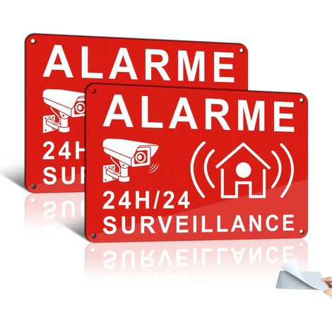 Panneau Alarme Vidéo Surveillance avec Adhésif 22x15cm 24H, Aluminium Réfléchissant, Résistant aux UV, Imperméable, Rouge x2 (1/5)