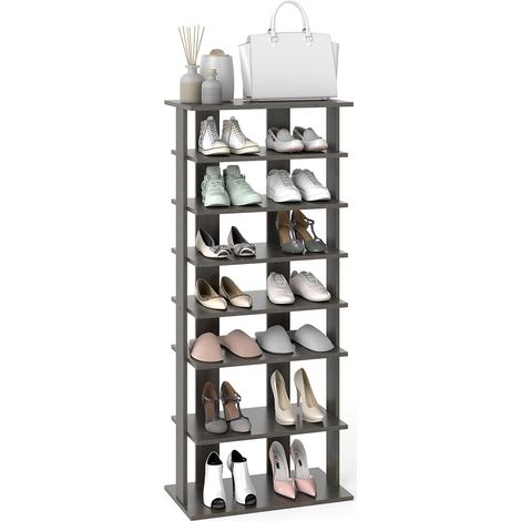 COSTWAY Scarpiera Verticale a 7 Livelli, Organizer per Scarpe in Stile Retrò, con Pannello Rimovibile, Scaffale per Scarpe per Corridoio Ingresso Armadio, 45x25x110 cm (Grigio) (1/5)