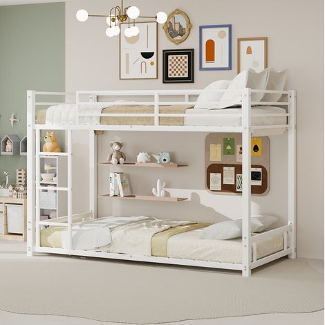 Etagenbett 90x190 Metall mit Leiter und Geländer Weiß OKMYHOME