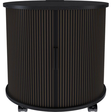CHICFURN Table de chevet ronde avec station de charge, 1 prise et 2 ports USB, porte coulissante, rangement, roulettes ou pieds réglables, noir, MDF 60 cm (1/5)