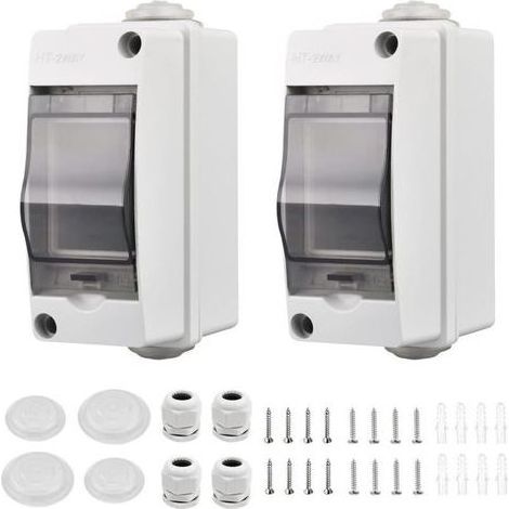 2 Pièces Coffret Electrique Etanche Petit, Coffret Electrique Etanche Exterieur IP65 2 Modules, Avec 2 Connecteurs, pour une Utilisation à l'extérieur, dans les Jardins, Sites Industriels (1/4)