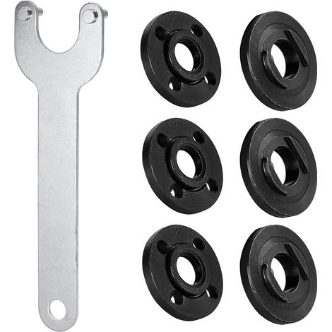 Chiave per smerigliatrice angolare da 7 pezzi da 125 mm, chiave angolare flessibile con bloccaggio a flangia per smerigliatrice, inclusi 6 dadi flangiati in metallo, accessori per smerigliatrice angol (1/5)