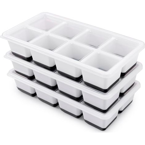 Pack de Grands Moules à Glaçons en Silicone avec Couvercle, Bac à Glaçons Empilable, Forme de Glaçons pour Cocktail, Whisky, Café (Noir) (1/5)