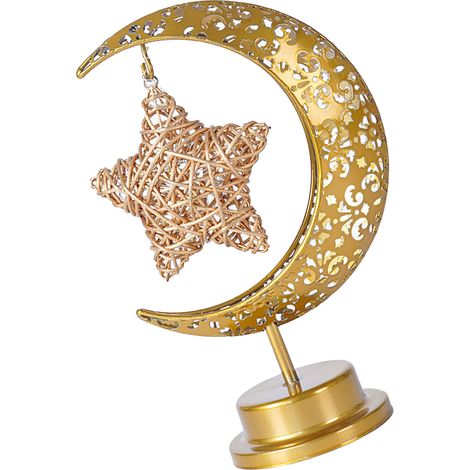 Lampe de table en fer forgé ajouré en forme de croissant, guirlande lumineuse LED suspendue, veilleuse décorative en forme de croissant, motif étoile en rotin (1/5)