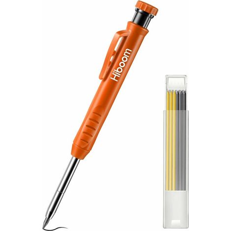 Crayon chantier-Crayon de charpentier avec 7 Recharges, solide et extensible menuisier taille-crayon intégré, outils marquage porte-mines pour Verre, Céramique, Bois(Orange)