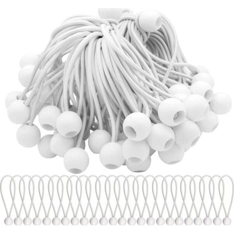 Lot de 75 tendeurs avec boules. Boules élastiques pour tentes, rideaux, bannières et bâches. (1/4)