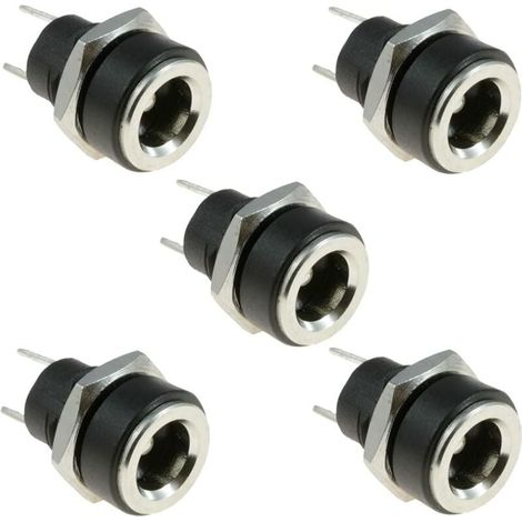 DC 5,5 mm x 2,1 mm DC Power Jack Socket 2 Bornes Type Femelle Panneau Mount Connecteur Noir 5pcs 3A DC Socket Charge Alimentation Adaptateur Fiche Adaptateur Fileté Écrou (1/5)
