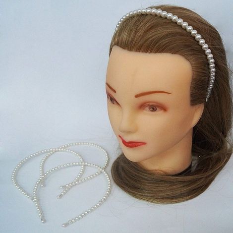 TRADE SHOP - Set 2 Pz. Cerchietto Frontino Perle Perline Grandi Ferma Capelli Plastica Accessori -
