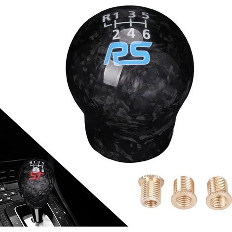 Pommeau de levier de vitesses RS en fibre de carbone pour modification de voiture ST 6 vitesses, compatible avec Ford Focus et Fiesta - Logo RS (fibre de carbone forgée) (1/4)