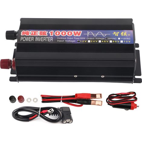 Onduleur 1000W transformateur de tension sinusoïdale pure, convertisseur élévateur avec affichage numérique unique, DC12V à AC220V pour voiture et maison (1/5)
