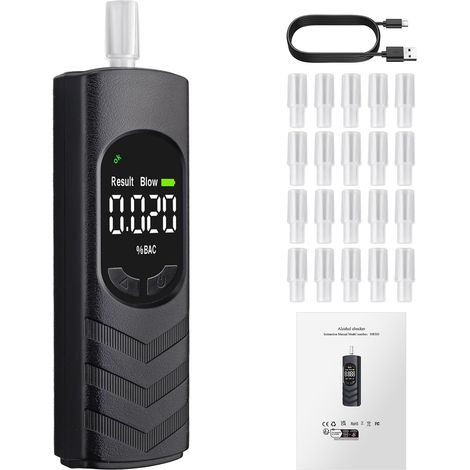 Ethylotest Electronique Rechargeable Double Capteur avec Alerte 3 Couleur - Alcootest Portable Rapide et Précis, Sécurité Voiture, Historique Mesures, Multifonction pour Famille, Après la Fête (1/5)
