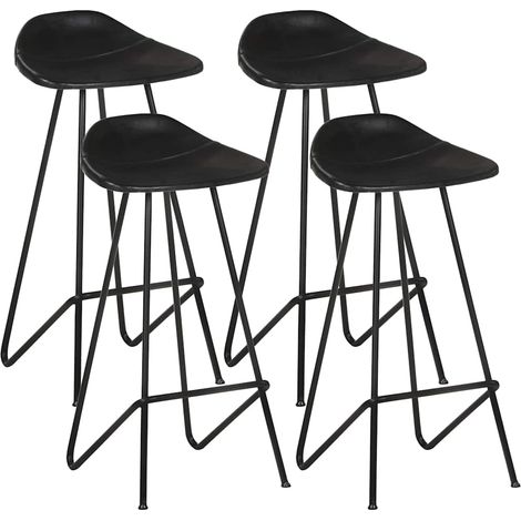 Lot de 4 Chaises de bar Tabourets de bar - Tabouret Haut Noir Cuir véritable BV761722 - BonneVie (1/5)