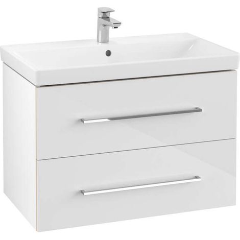 Lavabo VB US Avento 780x514x452mm, meuble vasque à 2 tiroirs avec cristal intégré blanc (1/5)