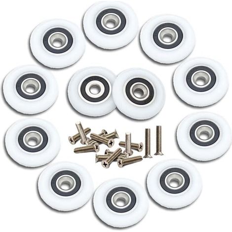 Bardusch-Roulette porte coulissante de douche 23mm – Lot de 12 roulettes avec vis en acier inoxydable – Compatible portes en verre (1/5)