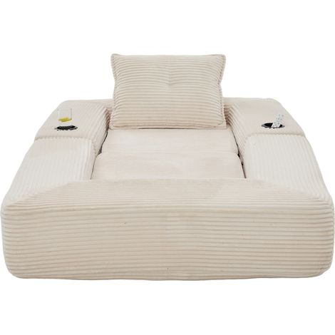 Canapé convertible en velours côtelé avec mousse haute densité et ressorts, équipé de range-côtés et porte-boissons, pour salon et appartement (1/5)