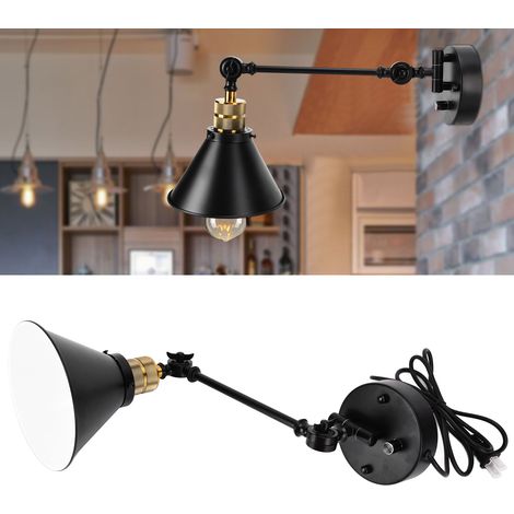 Applique murale de style industriel rétro E26 en métal, dimmable, avec bras articulé, idéale comme lampe de chevet, lampe de bar ou lampe de réception pour café ou restaurant. (1/5)