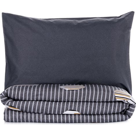 Parure de lit - 1 housse de couette 220 x 240 cm + 2 taies d'oreiller 60 x 60 cm - 100 % coton renforcé - Gris