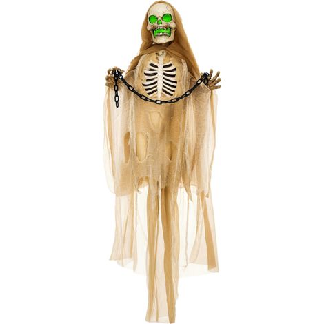 Halloweendekoration, Hängendes Skelett, leuchtender Kopf, unheimliches Heulen, biegsame Arme, Khaki (1/5)