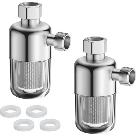 Shower Water Filter 1/2 Inch Reusable Shower Water Filter with 40μm Stainless Steel Filter Element for Water Heater, Toilet, Washing Machines (Pack of 2)