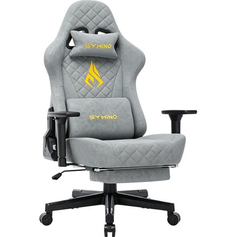 Symino Chaise Gamer Ergonomique - Fauteuil de Bureau avec Repose-Pieds Télescopique, Support Lombaire et Hauteur Réglable - 201kg (Simili Cuir)