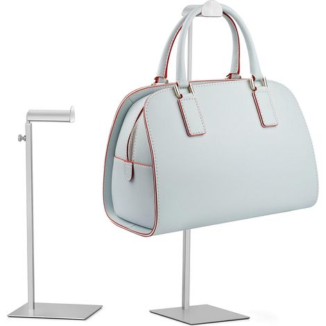 Expositor ajustable para bolsos [juego de 2] - Expositor para bolsos, sombreros y joyas - Soporte de acero inoxidable con altura ajustable, base plana y estable - Plateado metálico brillante