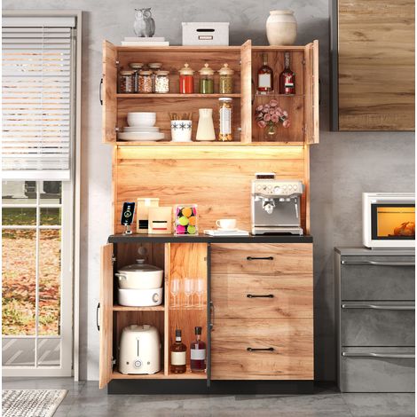 Küchenhochschrank (105x40x180 cm), mit LED Beleuchtung, verstellbaren Einlegeböden, MDF, Neutral (1/5)