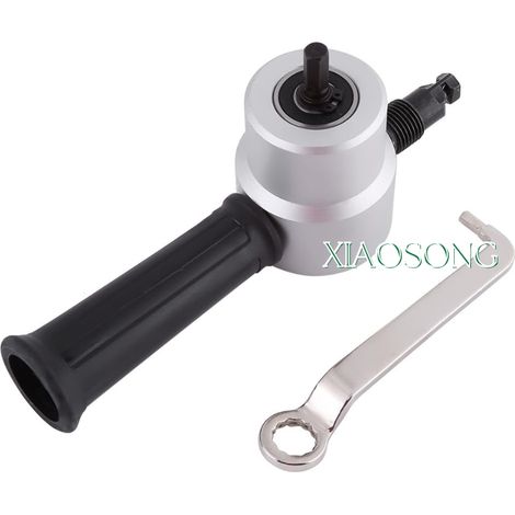 Kit de corte de chapa, cortador de chapa de doble cabezal, kit de herramientas de corte con mordedora eléctrica ajustable de 360 grados para taladro - KZQ