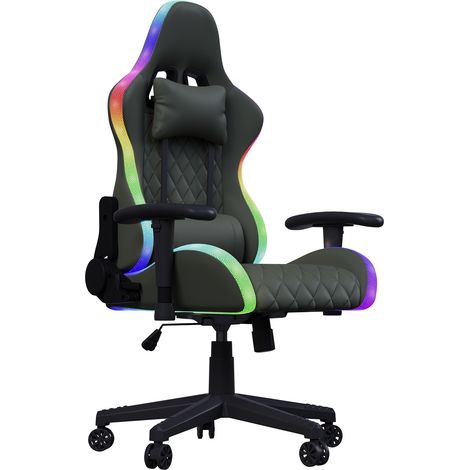 Chaise Gaming Ergonomique à haut Dossier, Fauteuil Gamer en PU, Siège avec Fonction de Massage, Dossier réglable à 135°, Appui-tête, Soutien Lombaire, 150Kg, Bureau, Chambre, Maison - Noir (1/5)