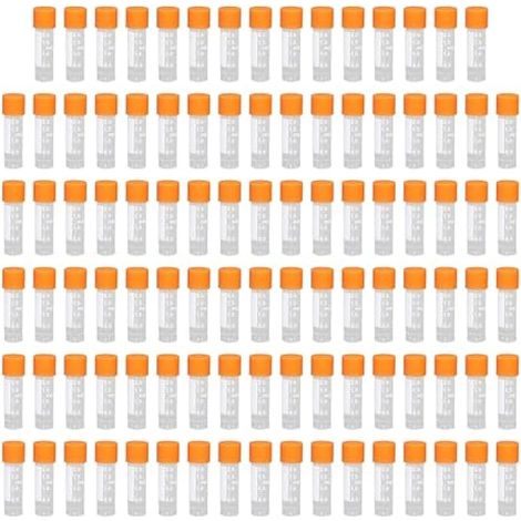 Lot de 100 Orange Tubes à Essai en Plastique 2ml avec Bouchon à Vis pour Laboratoire, Cryotubes En Plastique Tubes Cryogéniques Gradués Tube à Échantillons (1/4)