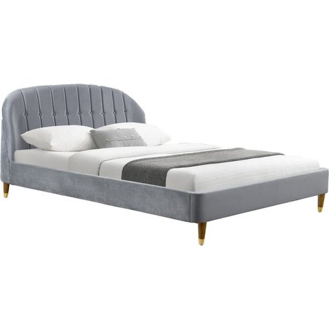 MEUBLER DESIGN Lit Velours Design Cadre De Lit Mia - Velours Gris - 160x200, Bois, Style , 235 x 171 x 102 cm (1/3)