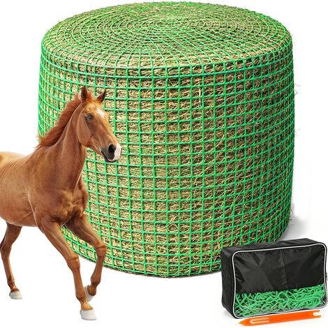 Filet à foin rond - Diamètre : 150 cm - Hauteur : 150 cm - Filet d'alimentation à mailles serrées - Filet à foin résistant à l'usure pour chevaux - Diamètre des boules rondes : 4,5 x 4,5 cm (1/5)