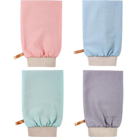 Guantes exfoliantes (4 piezas), guantes para exfoliar el cuerpo, guantes para exfoliar el cuerpo para hombres y mujeres, guantes exfoliantes para ducha, guantes para exfoliar el cuerpo, guantes para b