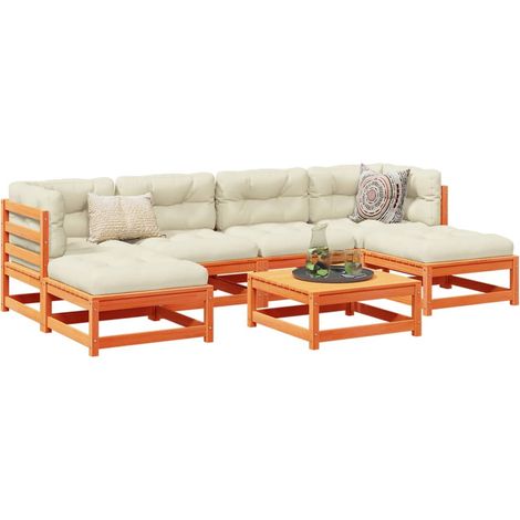 Set de sofás jardín 7 pzas con cojines madera pino marrón cera vidaXL (1/5)