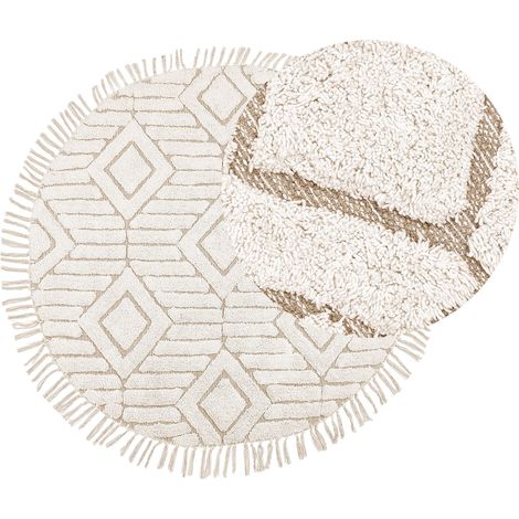 Alfombra de algodón beige claro 140 cm flecos sala de estar dormitorio Horasan