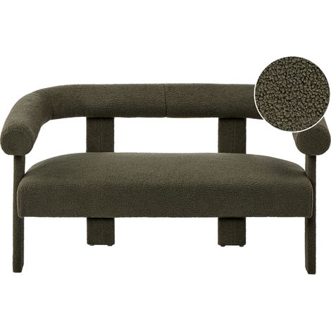 Sofá 2 plazas de sala de estar retro tapicería de bouclé patas tapizadas verde Ilbro