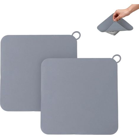Lot de 2 couvercles de Siphon de Sol carrés en Silicone - 20 x 20 cm - Anti-odeurs - pour Cuisine, Salle de Bain, Toilettes - Gris (1/5)