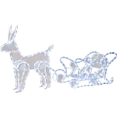 Dekoration MagicHome Weihnachten, Rentier mit Schlitten, 312x LED kaltweiß, 230V, 50 Hz, Außenbereich, 59x132x30 cm (1/3)