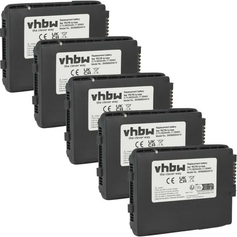 vhbw 5x batteria sostituisce Motorola BTRY-TC7X-46MA2, BTRY-TC70X-46MA1-01 per lettore di codici a barre, POS (4620mAh, 3,7V, Li-Ion)