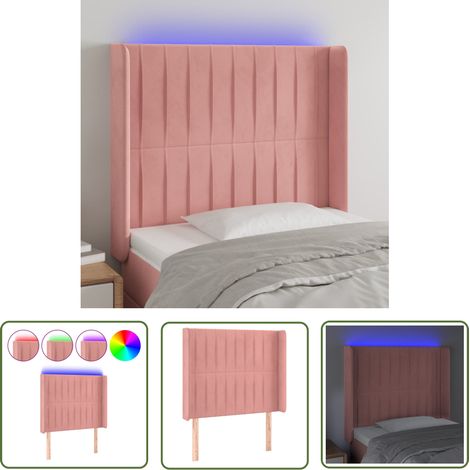 Tête de lit à LED Armoire de tête de lit Rose 83x16x118/128 cm Velours 59638 (1/5)