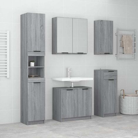 Meuble de salle de bain 5 pcs Mobilier de salle de bain - Sonoma gris Bois d'ingénierie BV398671 - BonneVie (1/5)