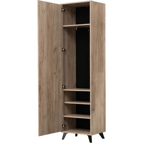 Palmoli - Guardaroba 1 Anta, Marrone Rovere Grigio, Appendiabiti (1/5)