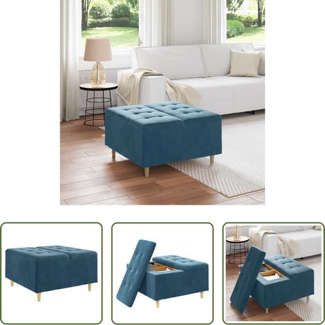 Meuble de salon - Pouf de rangement avec coussin Bleu 80 x 80 x 45 cm Velours (1/5)